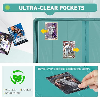 Trading Card Binder 9 Pocket, 360 Pockets Double-Sided Card Album, Premium PU Leather Zipper Card Holder for MTG, TCG, Sports & Game Cards, Must-Have for Collectors（Turquoise）