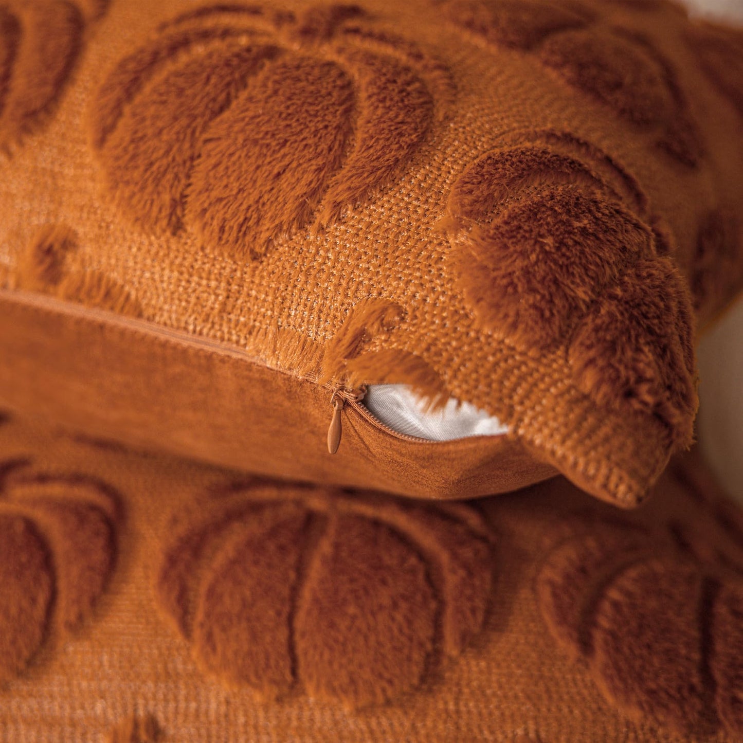 SINYASAN Burnt Orange Fall Pumpkin Decorative Throw Pillow Covers Set of 2, 18x18 Inch Soft Plush 3D Embroidered Halloween Pillow Covers for Fall Decorations Farmhouse Cushion Covers for Thanksgiving