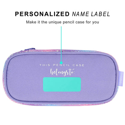 mibasies Girls Pencil Case for Kids, Multi-Slot Pencil Pouch, Pink Purple Rainbow
