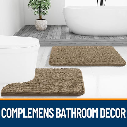 OLANLY Bathroom Runner Rugs 47x17, Extra Soft Absorbent Chenille Bath Rugs, Rubber Backing Quick Dry, Machine Washable Long Bath Mats for Bathroom Floor, Tub and Shower, Home Decor Accessories, Tan