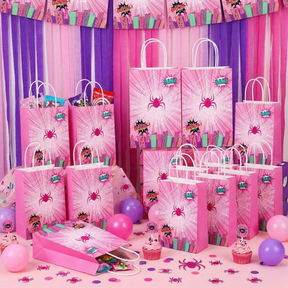 Henoyso 24 Pcs Pink Spider Party Favor Goodie Bags with Handles Pink Ghost Theme Birthday Decorations Treat Candy Snack Gift Bags for Baby Shower Birthday Party Supplies