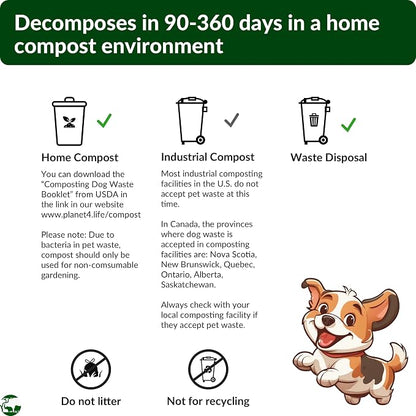100% Compostable & Biodegradable Dog Poop Bags Leak-Proof and Extra Thick Light Green Dog Bags Pet Waste Bags for Big and Small Dogs - Unscented - Planet4Life (Pack of 60)