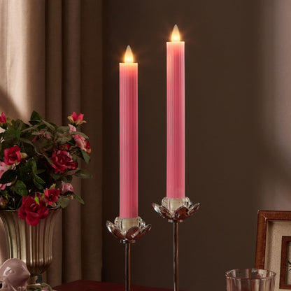 CozierGlow Flameless Taper Candles Flickering with Remote and Timer, 3D Moving Flame Taper Candle Battery Operated to 400 Hours, 9 Inch Window Candles, (Pink-Vertical Stripes)