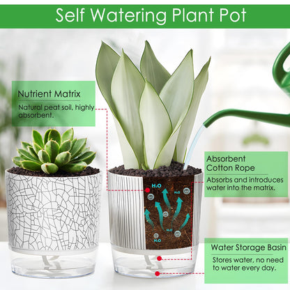 CWYEYE 4 Pack Self Watering Pots for Indoor Plants, 4" + 5.5" Flower Pots with Wick Rope and Reservoir, Plant Pots for African Violet, Spider Plant, Orchid