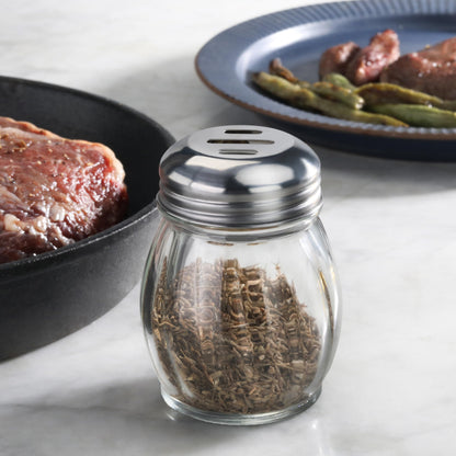 New Star Foodservice Glass Swirl Cheese & Crushed Red Pepper Shaker with Stainless Steel Slotted Top, 6-Ounce, Set of 12