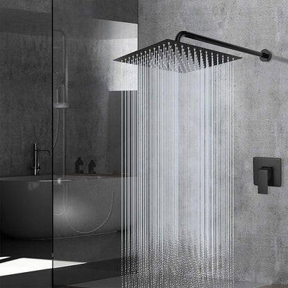 Voolan Oversize Rain Shower Head - High Flow Square Rainfall Showerhead - Waterfall Full Body Coverage - Universal Ceiling or Wall Mount (16 Inch, Matte Black)