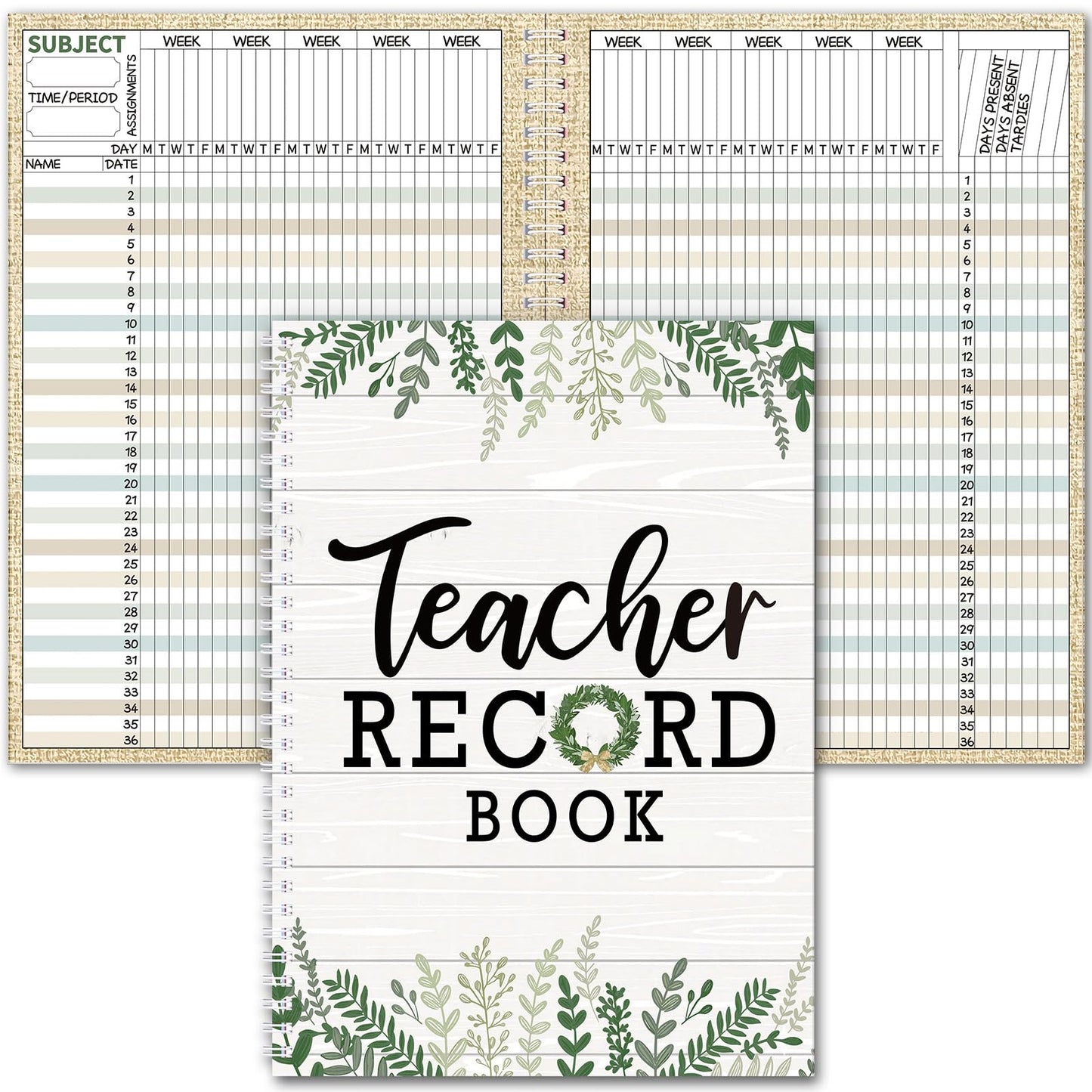 Fuyoooo Farmhouse Teacher Record Book Teacher Grade Books 2026-2027 Spiral Bound Record Planner 2026 Class Grade Book Office Favors for Classroom Attendance Decoration Double Sided