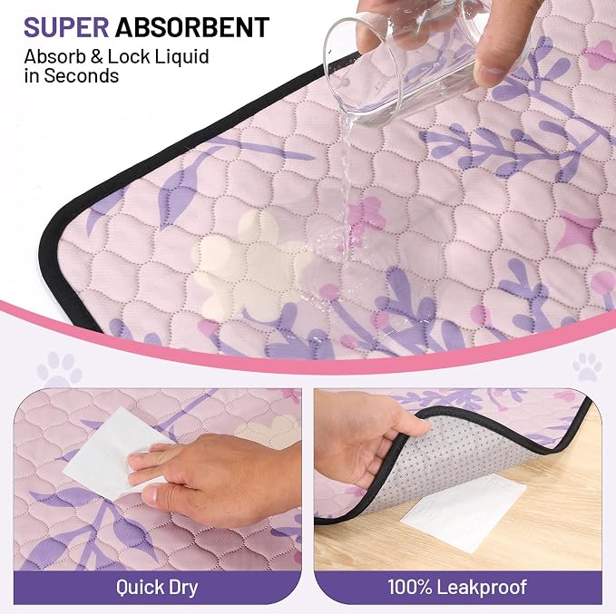 Washable Dog Pee Pads - Absorbent Reusable Puppy Training Pads, Waterproof Leak - Proof & Non - Slip for Crate Whelping Potty Training 24x36 (Pack of 2)