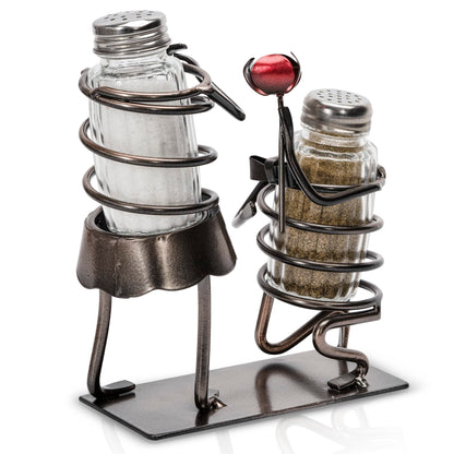 Made Easy Kit Salt and Pepper Couple Glass Shaker Set and Rack - Includes 2 Spice Jars (Couple & Rose)