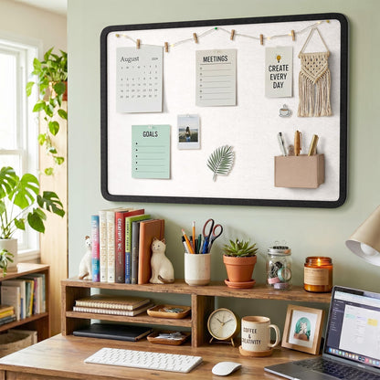 KERRAM Bulletin Board, 48 x 36 inches Decorative Felt Board Foldable Photo Board Pin Boards, Cork Board Alternative for Walls, Office, Home, Classroom with Pushpins ＆ Small Storage Bag, Black