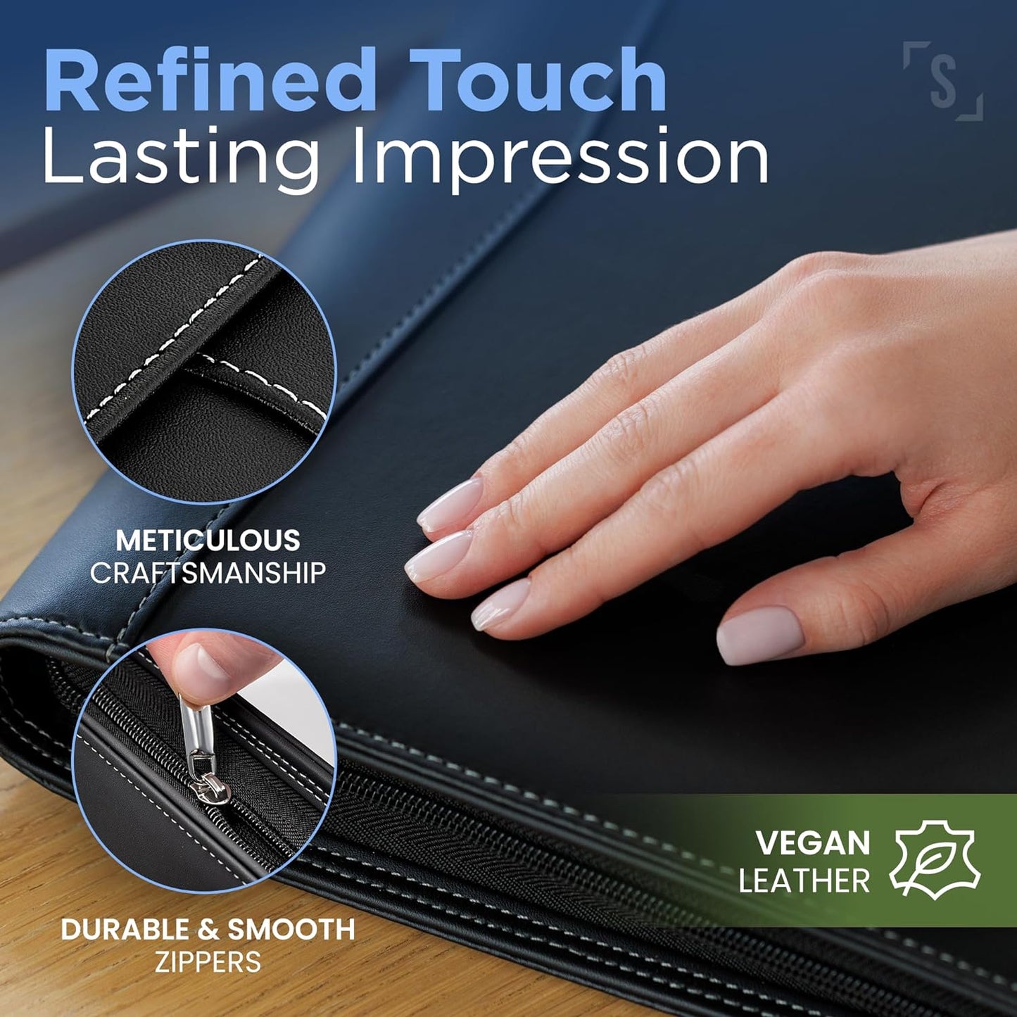 STYLIO Zipper Padfolio Portfolio Binder Organizer | Faux Leather Portfolio for Resume, Documents, Phone, Tablet, Business Supplies and Cards | Notebook Organizer with Letter Sized Notepad Included