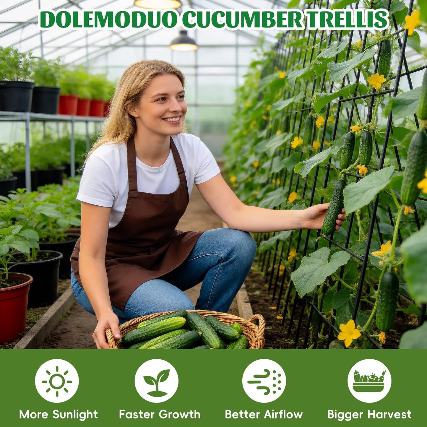 DOLEMODUO 2 Pack Cucumber Trellis, 60inch A-Frame Rustproof Steel Wire Garden Trellis for Raised Beds, Heavy Duty Climbing Plants Supports for Cucumber,Tomato, Climbing Plants and Flowers