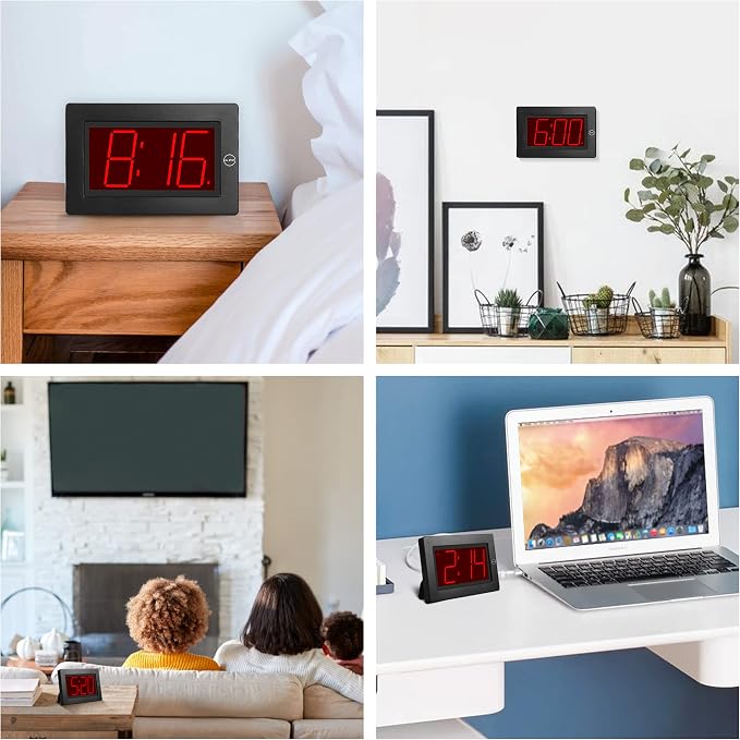 KWANWA Large Digital Alarm Clock, 3" LED Display Battery Operated, Dimmable Auto Night Mode, Easy to Read for Seniors Visually Impaired, Cordless Wall Clock or Table Clock for Bedroom Kitchen Office