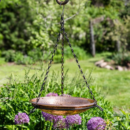 Sunnydaze Hand-Hammered Hanging Bird Bath/Feeder - Detachable Bowl with Hanging Chain - Copper Bird Bath Bowl - 17.5" H