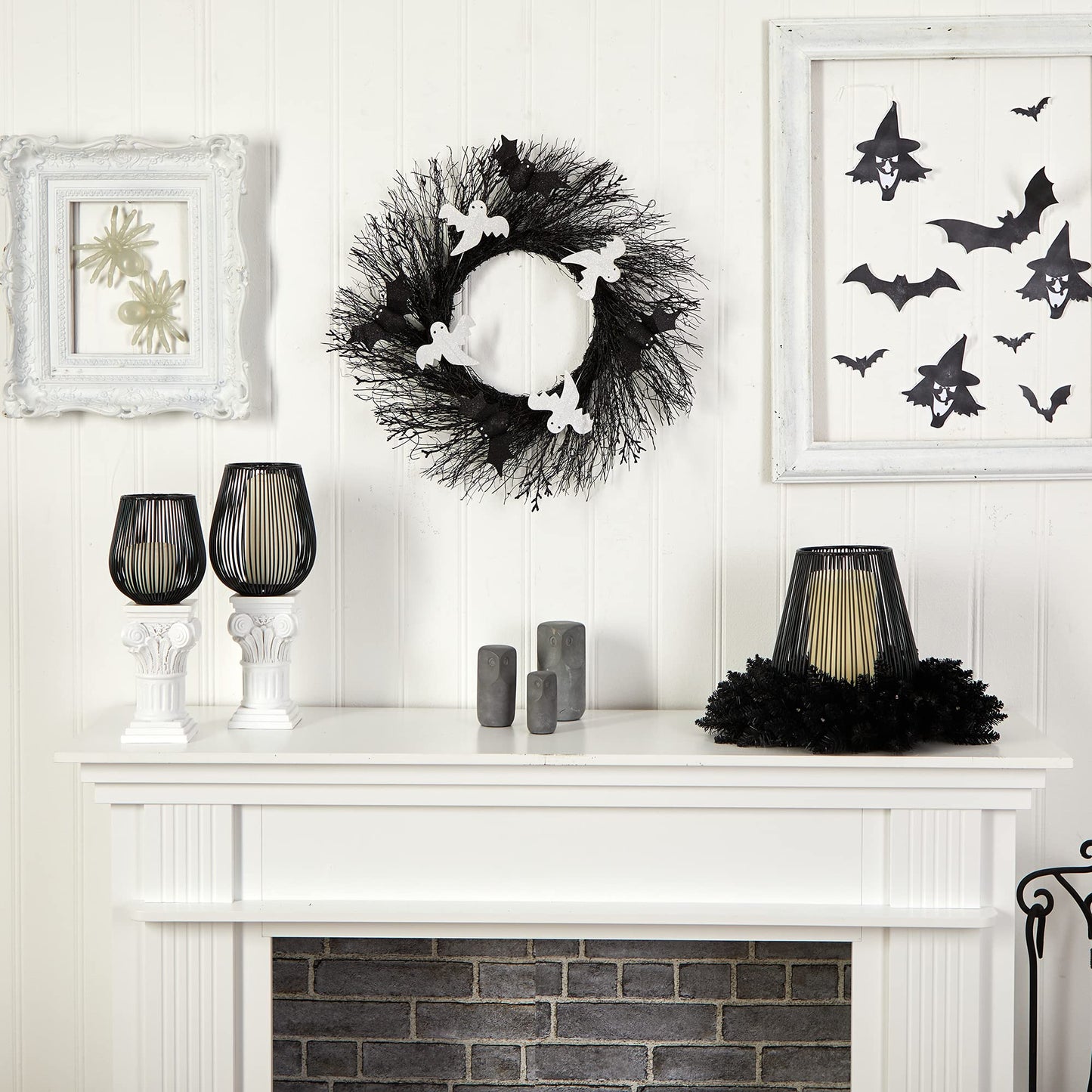 Nearly Natural 22in. Halloween Ghost and Bats Twig Wreath