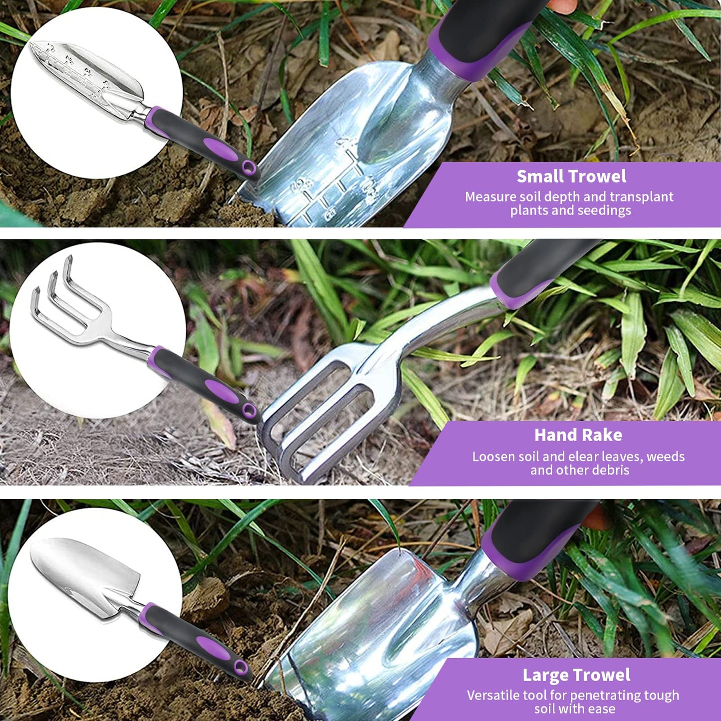 Covacure Gardening Tool Set - 11 Piece Aluminum Alloy Steel Hand Tool Starter Kit with Garden Bag, Outdoor Tool, Heavy Duty Gardening Work Set, Gardening Gifts for Women and Men