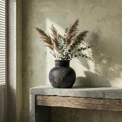 Sawoake Farmhouse Table Vase, 5.7 Inch Bronze Ceramic Pot, Rustic Boho Terracotta Decor for Shelf, Mantel, Bookshelf, Living Room, Handmade Aged Look Centerpiece