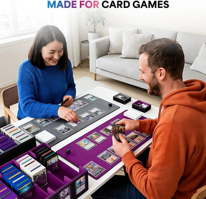 UAONO Trading Card Storage Box with Commander Display;3900+ Card Box for MTG, Removable Cover; 5 Row Case fits MTG TCG Sports Cards 48 Dividers,5 Stoppers,5 Top Loaders,1 Dice Box(Black, Purple)