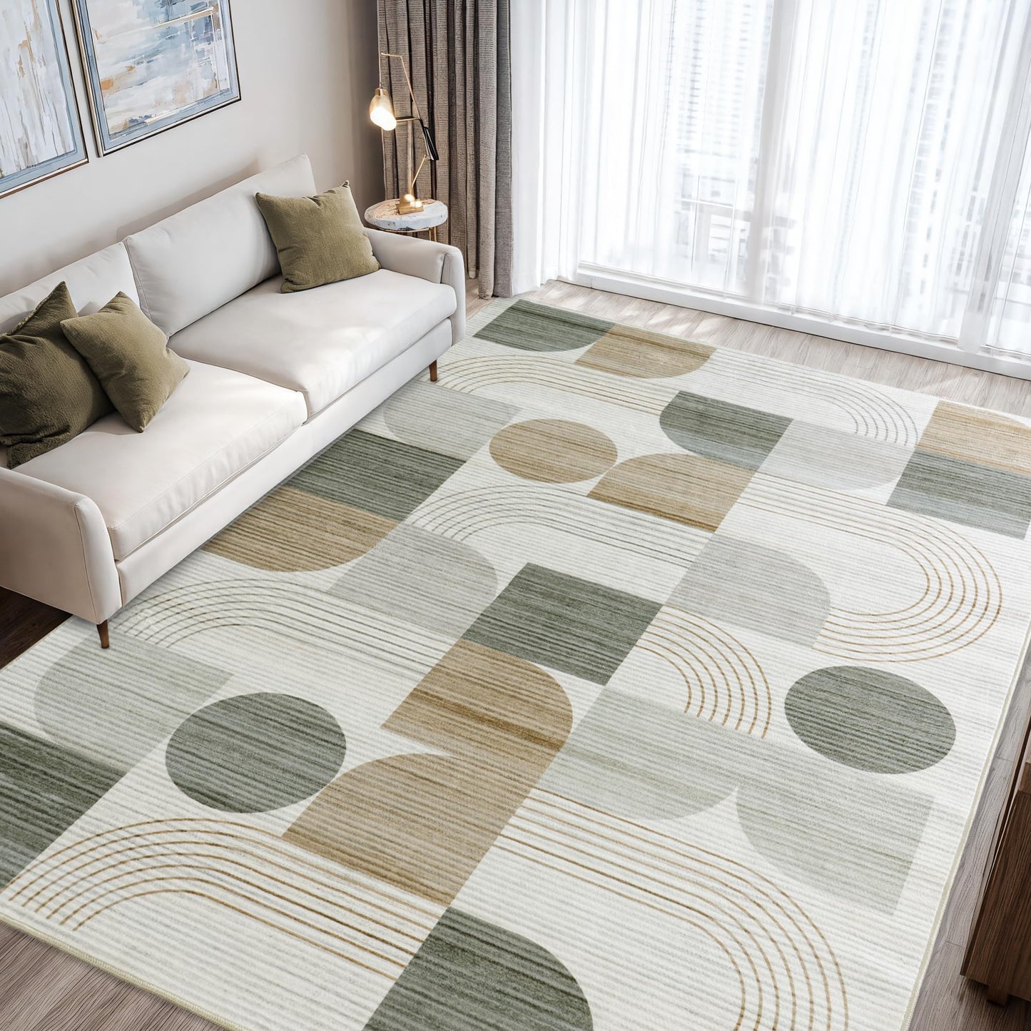 QDUIDU Large Machine Washable 5x7 Area Rug, Soft Modern Geometric Abstract Beige Rugs for Bedroom Living Room, Non-Shedding Faux Wool Indoor Throw Floor Carpet for Office Entryway Dining Room Decor