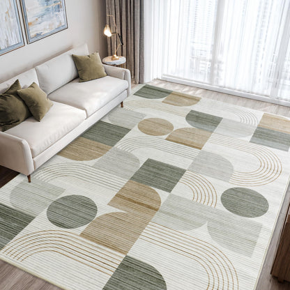 QDUIDU Large Machine Washable 5x7 Area Rug, Soft Modern Geometric Abstract Beige Rugs for Bedroom Living Room, Non-Shedding Faux Wool Indoor Throw Floor Carpet for Office Entryway Dining Room Decor