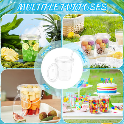 34oz Drink Buckets with Lids & Straws, 30 Pack Clear Party Buckets