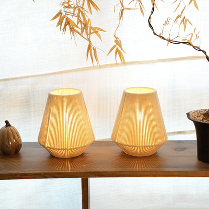 JHY DESIGN Set of 2 Woven Lampshade Table Lamps 8" H Cotton Rope Bedside Light‌s Cordless Decorative Battery Operated Lamps with 6 Hours Timer for Bedroom Living Room Home Parties Patio Events