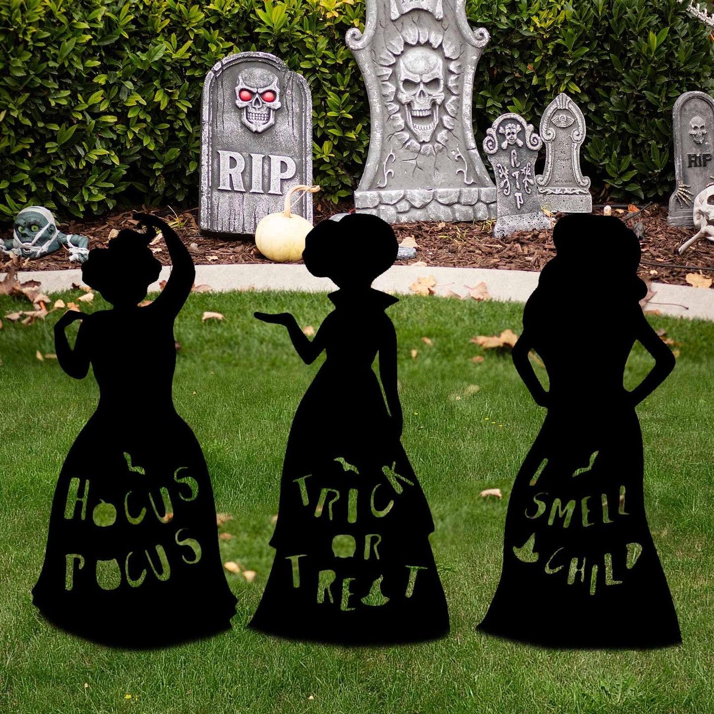 3Pcs Witch Silhouette Yard Signs Hocus Pocus Halloween Decorations Halloween Yard Decoration Sign with H-Stakes for Yard Lawn Garden Outdoor Decor