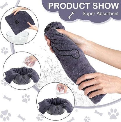 Chumia 8 Pcs Dog Towels for Drying Dogs Cats Pet Towels Bulk Puppy Microfiber Fast Drying Paw Bath Bathing Supplies Absorbent for Medium Pets(40 x 24 Inch,Dog Paw and Bone,Gray)