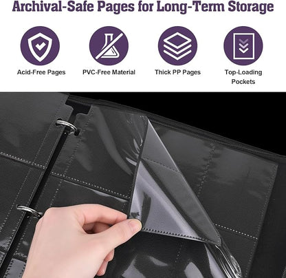 Trading Card Binder 900 Slots, 3-Ring Refillable 9-Pocket Album, 50 Top-Loading Pages, Zippered Case with Strap, Acid-Free PVC-Free, Fits 2.5 x 3.5 in Cards, TCG