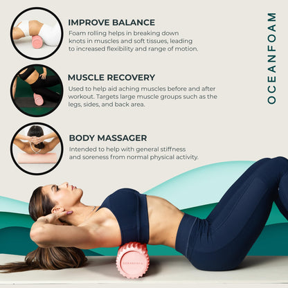 Oceanfoam Tidal Roller - Black Marbled - Muscle Massage Foam Roller for Back Pain & Stretching - Firm and Ergonomic Wide Wave Textured - Yoga, Athletics, & Wellness - Full Size, 20" x 5"