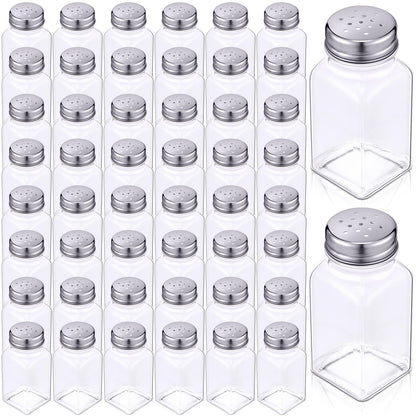 Bokon 48 Pack Glass Salt Shaker Bulk with Stainless Lids Tops 2.7oz Small Spice Shaker for Kitchen Restaurants and Catering Wedding Party Supplies (Classic)