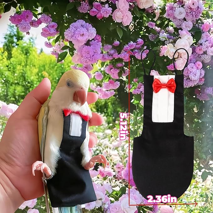 Bird Harness Leather Set Tuxedo Flight Suits with Nappy Diapers Waterproof Inner Layer Urine Wet for Parrot Cockatiel Conure Parakeet Macaw Budgie (3XL)