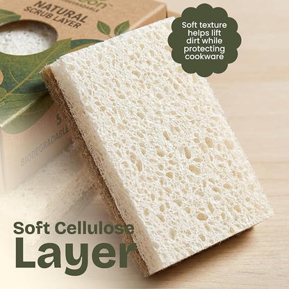 Kitchen Sponges 10 Pack - Natural Cellulose Sponge with Coconut Scrubber - Plant Based Sponges - Biodegradable Kitchen Sponge - Non-Scratch Sponges for Dishes - Eco Friendly Kitchen Sponges