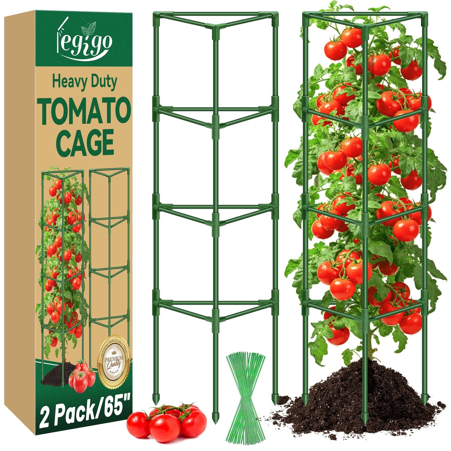 Legigo 2 Pack 65 Inch Tomato Cage for Garden, Heavy-Duty Tomato Trellis Plant Support Stakes, Adjustable Garden Trellis Plant Cage for Climbing Plants Peppers Outdoor Raised Garden Bed and Vegetables
