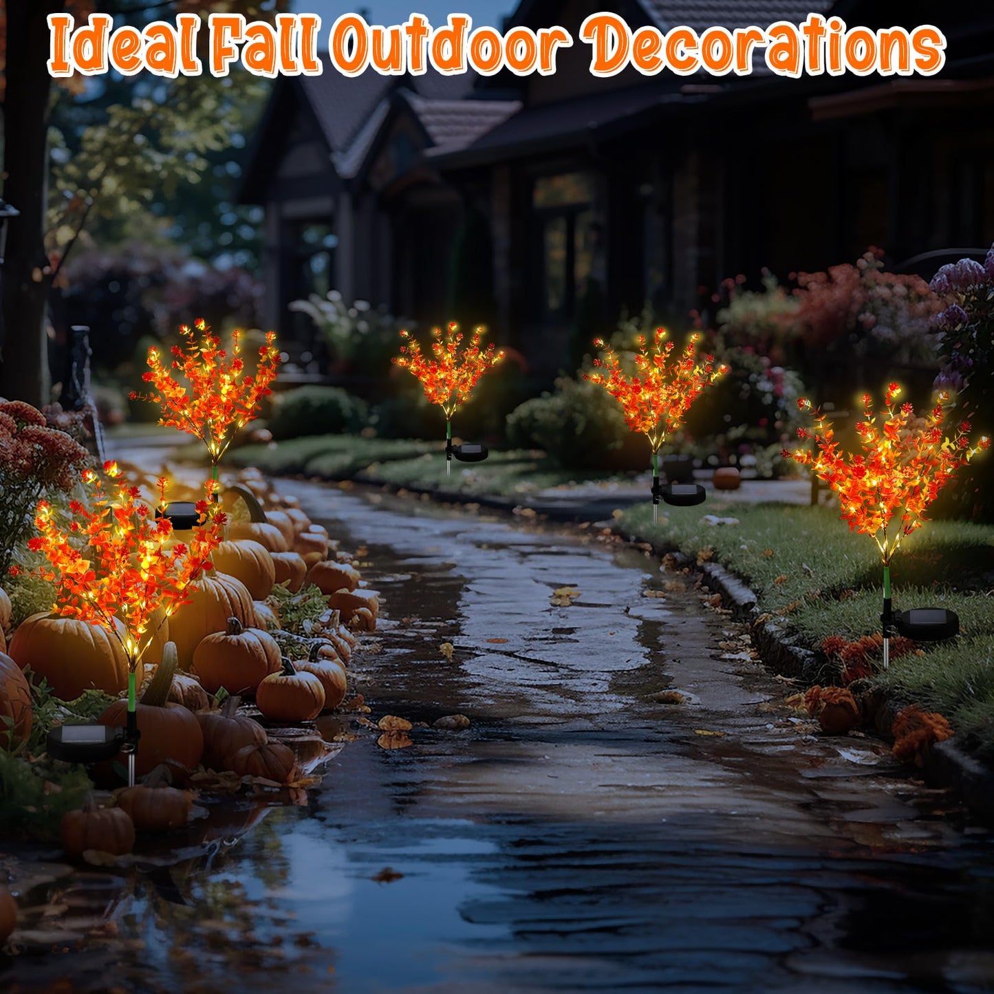 Glooglitter 2 Pack Solar Stake Lights Outdoor Decor Waterproof Mums Artificial Flowers Solar Lights for Outdoor Garden Yard Pathway Decor (Orange,Camellia)