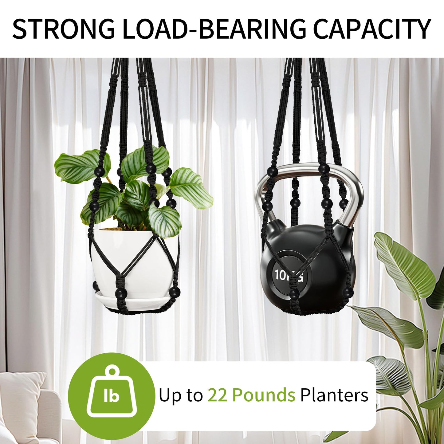 IDEEEPAN Macrame Plant Hanger - Fits 4 to 15 inches Pots for Indoor Outdoor, 43"/35"/29" Different Sizes Set, Black (POTS NOT Included)