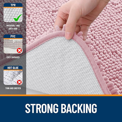 OLANLY Small Bathroom Rugs 24x16, Extra Soft Absorbent Chenille Bath Rugs, Rubber Backing Quick Dry, Machine Washable Bath Mats for Bathroom Floor, Tub and Shower, Home Decor Accessories, Dusty Rose