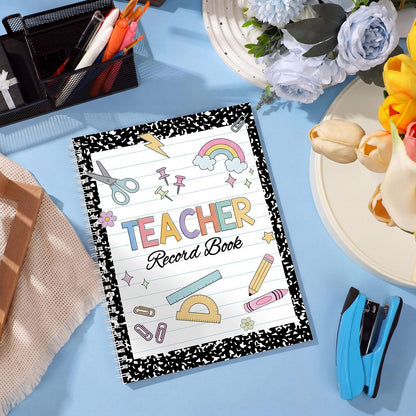 Fuyoooo Teacher Record Book 2026-2027 Teacher Grade Books Spiral Bound Record Planner 2026 Class Grade Book Office Favors for Classroom Attendance Planner Decoration Double Sided(Black, Composition)