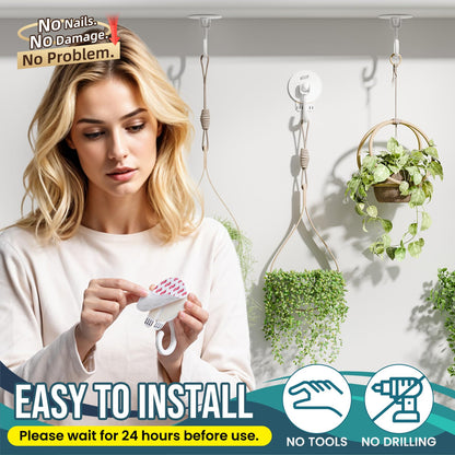 TAILI Adhesive Ceiling Hooks for Hanging Plants, Heavy Duty No-Drill Removable Sticky Wall Hooks Hanging Christmas Lights Garland Coat for Door Kitchen, Renter Friendly - 6 Pack White