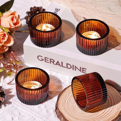 HAVITI 18 Pcs Amber Tealight Candle Holders with 18PCS Tealights, Glass Votive Candle Holders Set for Table Centerpiece, Home Decor and Party Supplies