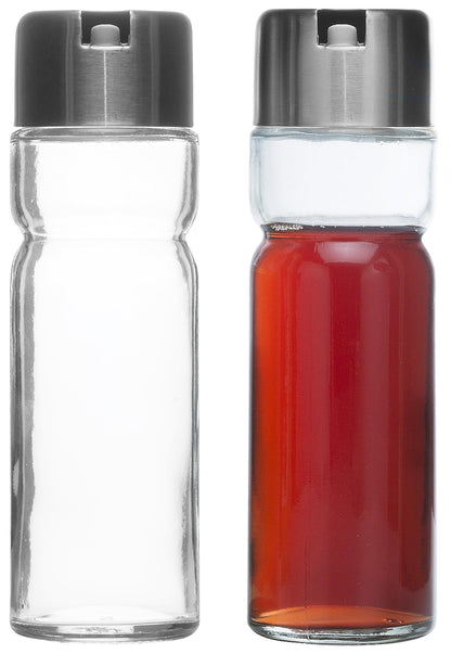 Oil and Vinegar Salt & Pepper Cruet Set (6 Piece) Durable Glass Stainless Steel Bottle Set With Caddy