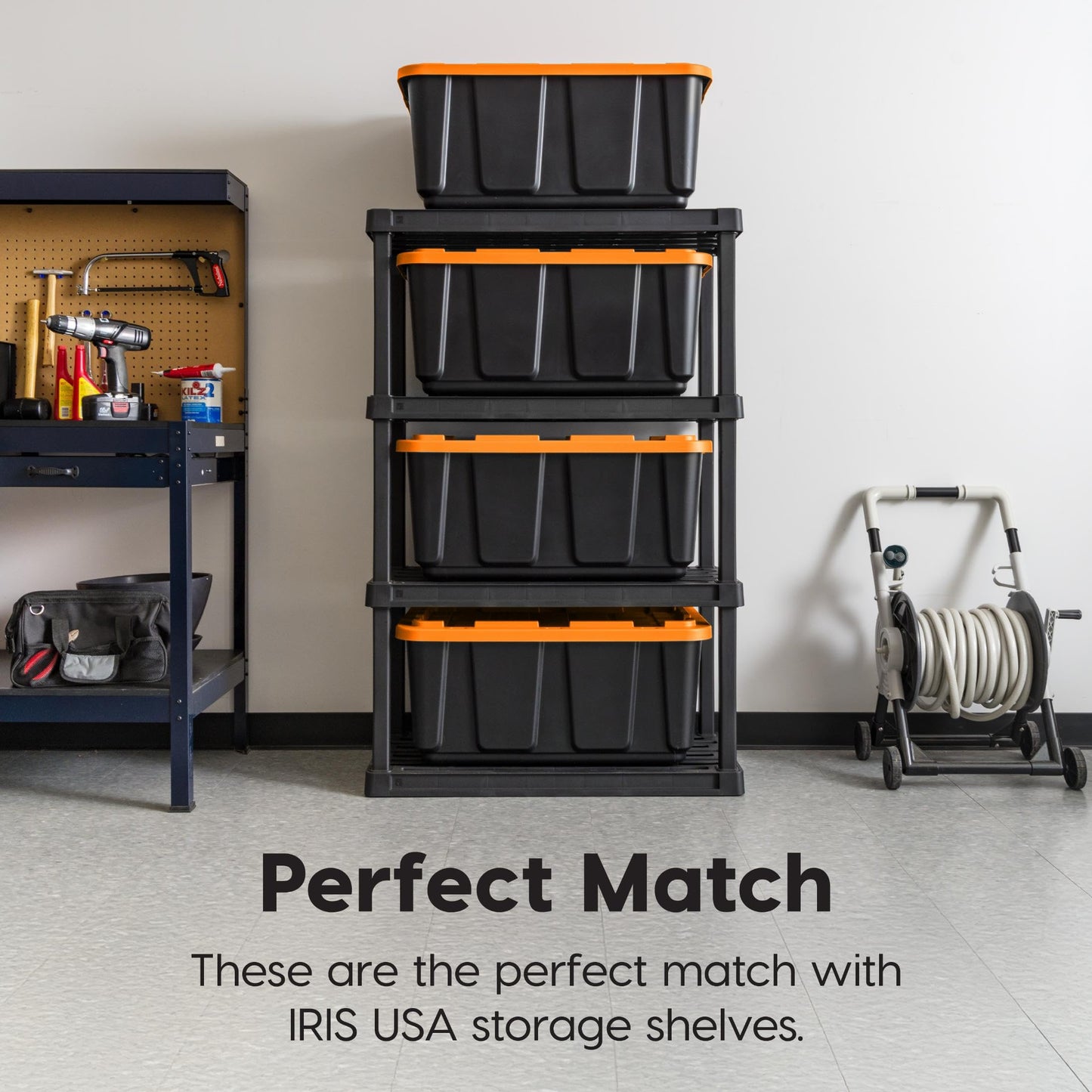 IRIS USA 3-Pack 27 Gallon Storage Bins with Lids |Made in USA| Heavy Duty Plastic Tote Containers for Truckbed Tool Box Organization, Large - Orange