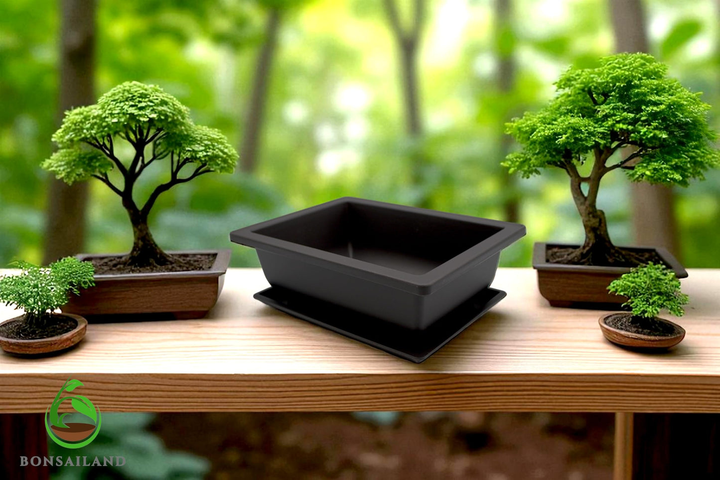 Bonsai Pots Rectangular Planter Containers with Humidity Trays, 3 Pack - 9 Inch Plastic Growing Pots for Garden, Succulents, Small Flowers and Plants
