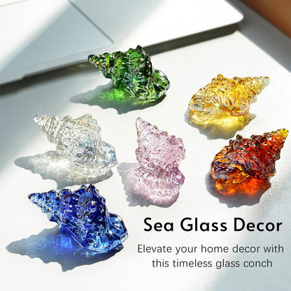 H&D HYALINE & DORA Set of 6 Blown Glass Conch Figurine Miniature Sea Animals Collectible Figurine Tiny Crystal Conch Statues for Tables, Desks Home Decor