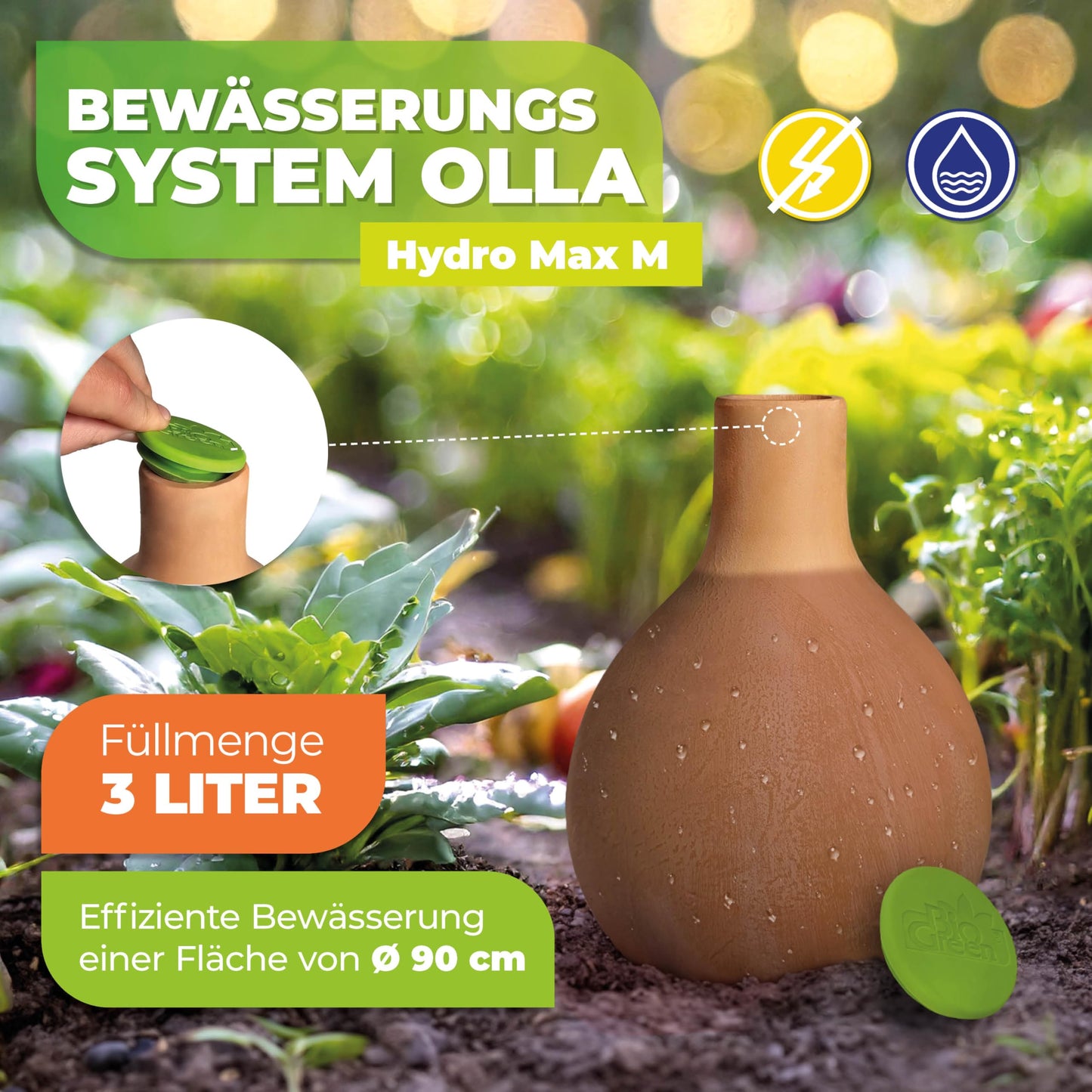 BioGreen Plant Self-Watering System Hydro MAX M | 0.8 gal | Irrigation Ø 35.4 in | Olla Made of Fired Clay | Environmentally Friendly | Terracotta Water Saver for Gardens, Vegetables & Raised Beds
