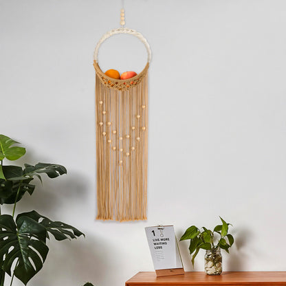 LB Brown Macrame Wall Hanging Holder, Bohemian Macrame Wall Art for Bedroom,Boho Handmade Woven Hanging Plant Shelf Toy Displays Organizer for Living Room Nursery Office 9.84" W x 35.43" L