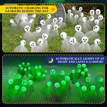 VIHOSE 6 Packs Halloween Solar Lights Outdoor 36 LED Solar Ghost Pathway Lights Waterproof Spooky Ghost Path Light Outdoor Halloween Decorations for Outside Garden Lawn Yard Decors (Green)
