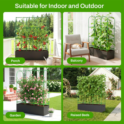 U-Shape Cucumber Trellis with Grow Bag, 64" Tall Metal Garden Trellis for Climbing Plants Outdoor, Reusable Cucumber Trellis for Raised Bed with Garden Netting for Tomatoes, Peas, Plant Vines Support