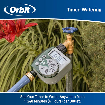 Orbit Programmable Digital Hose Watering Timer - 1 Outlet - Battery Powered - with LCD Screen - Built-in Rain Delay - Water-Resistant - 62061