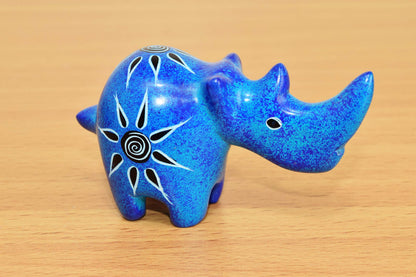 TEMBO Africa - Handmade African Rhino - Soapstone Figurine Sculpture - 2 Inches Height x 3 Inches Long, Blue - Handmade from Africa, SS22